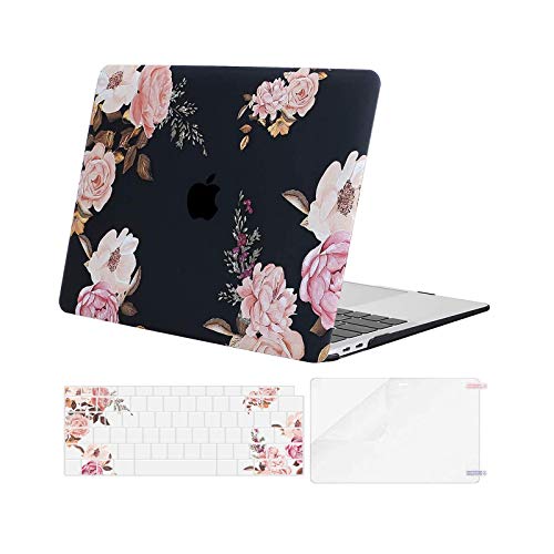 Book Cover MOSISO Compatible with MacBook Air 13 inch Case 2020 2019 2018 Release A2337 M1 A2179 A1932 Retina Display with Touch ID, Plastic Peony Hard Shell Case & Keyboard Cover & Screen Protector, Black