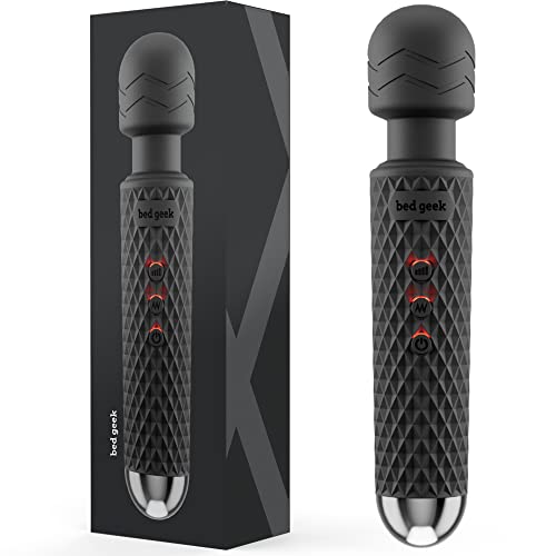 bed geek Handheld Cordless Personal Wand Massager with Memory Feature Waterproof USB Rechargeable Massage 20 Vibration Patterns 8 Speeds Skin Soft Silicon