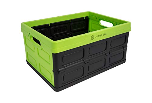 Lotus USA Fold-It Foldable Stackable Hardside Storage Crate, 33 Quart (Green, 1-Pack)