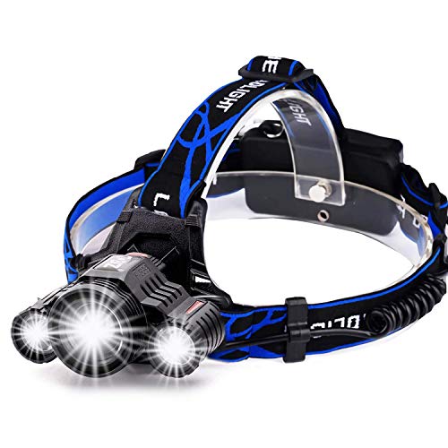 Head Torch, 18650 USB Rechargeable Brightest High 6000 Lumen LED Work Headlight, Zoomable Work Light for Camping, Hiking, Outdoors