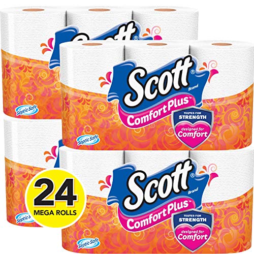 Scott ComfortPlus Toilet Paper, 4 Packs of 6 Mega Rolls (24 Rolls Total) Bath Tissue, White