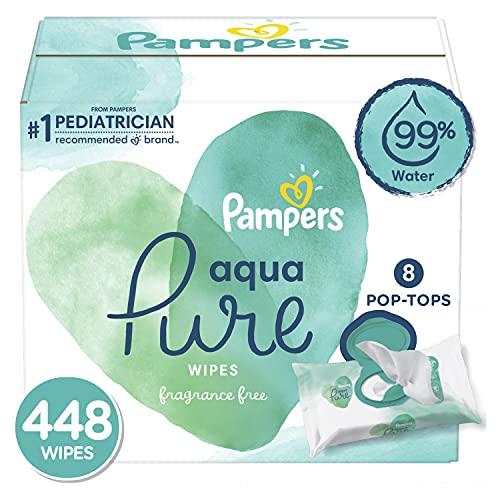 Book Cover Baby Wipes, Pampers Aqua Pure Sensitive Water Baby Diaper Wipes, Hypoallergenic and Unscented, 8X Pop-Top Packs, 448 Count (Packaging May Vary)