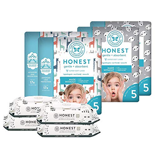Book Cover The Honest Company Super Duper Club Box with TrueAbsorb Baby Diapers & Honest Baby Wipes | Size 5 | Eco-Friendly Diapers | Hypoallergenic Wipes | Stylish Prints