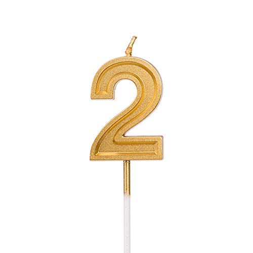 LUTER Gold Glitter Happy Birthday Cake Candles Number Candles Number 2 Birthday Candle Cake Topper Decoration for Party Kids Adults