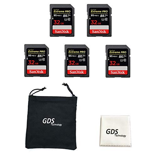 5 X SanDisk 32GB Extreme PRO UHS-I SDXC Memory Card (V30) 95mb/s (SDSDXXG-032G) with Pouch(1pcs) and Microfiber Cleaning Cloth (1pcs)