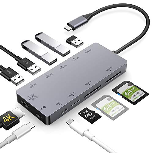 USB C Hub,GIKERSY 11 in 1 Type C Adapter with PD Charging Port,4K USB C to HDMI,2 USB3.0/3 USB2.0 Ports,MicroSD/SDXC Card Reader Compatible MacBook Air 2018/MacBook Pro,Nintendo Switch and More (Grey)