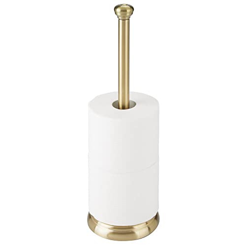 Book Cover mDesign Metal Bathroom Paper Holder â€” Contemporary Toilet Roll Dispenser Ideal for Bathrooms â€” Freestanding Toilet Paper Holder with Space for 3 Rolls â€” Soft Brass