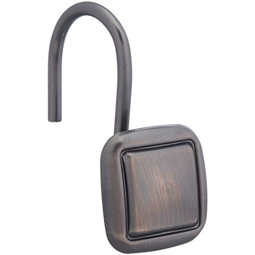 Book Cover AmazonBasics Shower Curtain Hooks - Lined Square Hooks, Oil-Rubbed Bronze