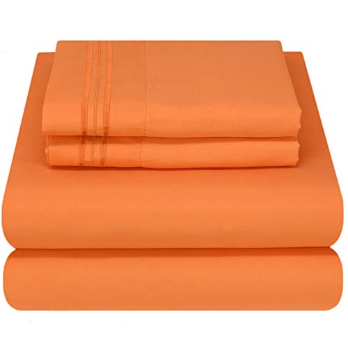 Book Cover Mezzati Luxury Bed Sheet Set - Soft and Comfortable 1800 Prestige Collection - Brushed Microfiber Bedding (Persimmon Orange, Twin Size)