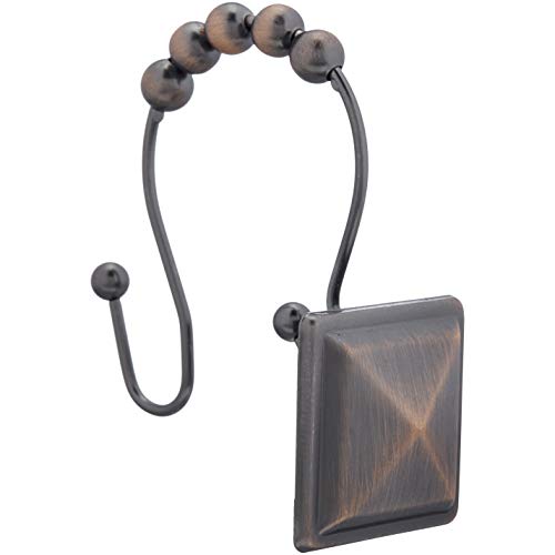 Book Cover AmazonBasics Shower Curtain Hooks - Peaked Square, Oil-Rubbed Bronze