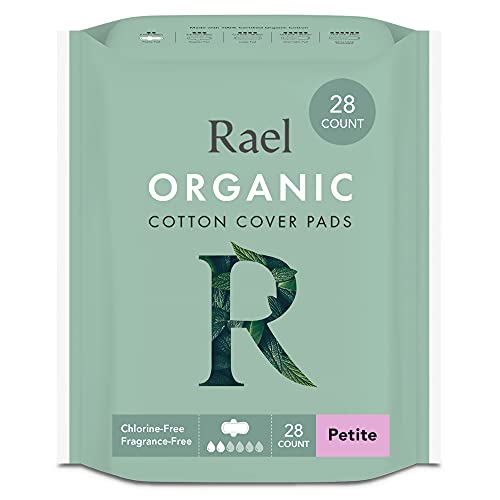 Rael Organic Cotton Cover Pads - Petite Size, Light Absorbency, Unscented, Ultra Thin Pads for Women (28 Count)