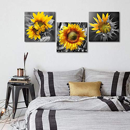Book Cover Bedroom Wall Decor Modern Sunflower Decor for Bedroom Bathroom Kithen Wall Decor Black and White Yellow Canvas Art Wall Decoration for Office 3 Piece Canvas Wall Art Set Sunflower Art Picture Framed