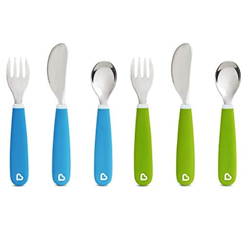 Book Cover Munchkin Splash Toddler Fork, Knife and Spoon Set, 6 Pack, Blue/Green
