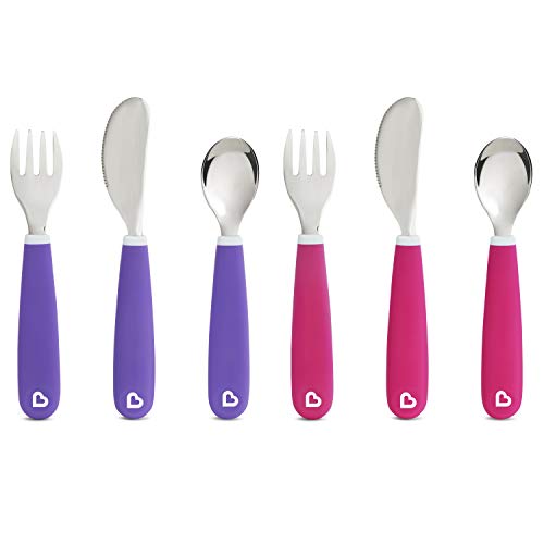 Book Cover Munchkin Splash Toddler Fork, Knife and Spoon Set, 6 Pack, Pink/Purple
