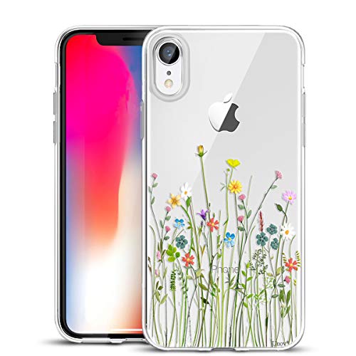 Book Cover Unov Case Clear with Design Slim Protective Soft TPU Bumper Embossed Floral Pattern [Support Wireless Charging] Cover for iPhone XR 6.1 Inch(Flower Bouquet)