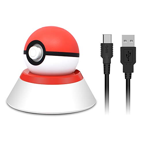 Book Cover USB Charger Cable with Stand for Nintendo Switch Poke Ball Plus Controller, Fast Charging Cord and Station Holder Accessories Kit for Nintendo PokÃ©mon Lets Go Pikachu Eevee Game Controller - 2.8FT
