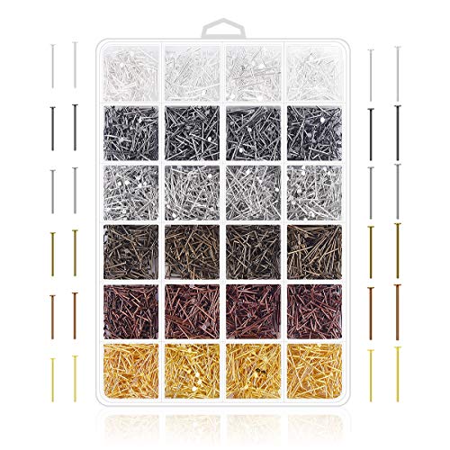 Book Cover Jewelry Making Pins Supplies - 2400Pcs 3 Colors Jewelry Head Pins Eye Pins for Charm Beads DIY Making (Head pin)