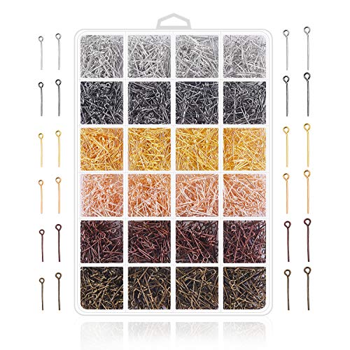 Book Cover Jewelry Making Pins Supplies - 2400Pcs Jewelry Head Pins and Eye Pins for Charm Beads DIY Making (Eye pin)