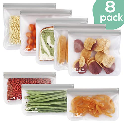 Book Cover SPLF 8 Pack FDA Grade Reusable Storage Bags (5 Reusable Sandwich Bags, 3 Reusable Snack Bags), Extra Thick Leakproof Easy Seal Ziplock Lunch Bags for Food Storage Home Travel Organization
