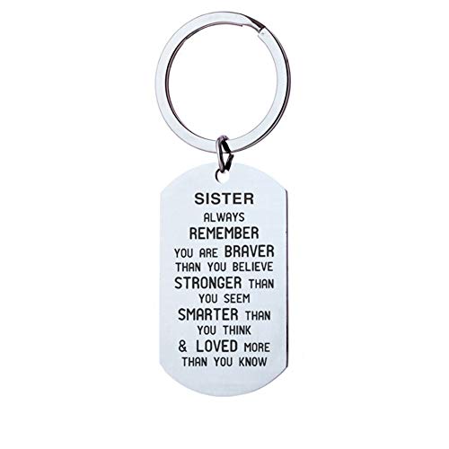 ShiQiao Spl Sister Gifts from Sister Keychain, Remember You Are Braver Than You Believe Christmas Birthday Gifts for Sister from Brother
