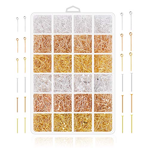 Book Cover Head Pins Eye Pins Supplies - 2400Pcs 3 Colors Jewelry Head Pins and Eye Pins for Charm Beads DIY Making