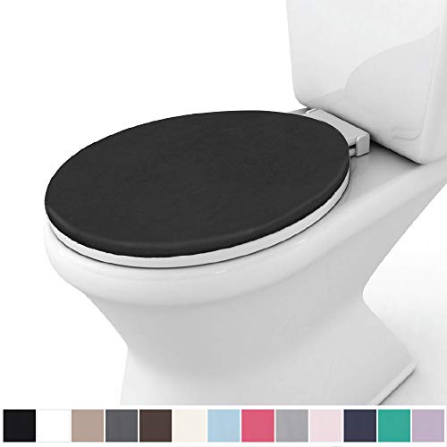 Book Cover Gorilla Grip Original Thick Memory Foam Bath Rug Toilet Lid Seat Cover, 19.5 Inch x 18.5 Inch Size, Machine Washable, Plush Fabric Covers, Fits Most Size Toilet Lids for Children's Bathroom, Black
