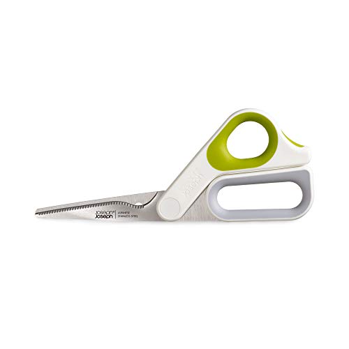 Joseph Joseph 10302 PowerGrip Kitchen Shears Scissors with Thumb Grip and Herb Stripper Separates for Cleaning Japanese Stainless-Steel, One-size, White/Green
