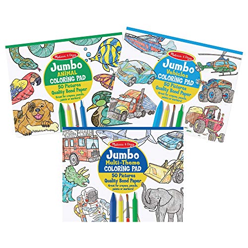 Book Cover Melissa & Doug Jumbo Coloring Pad 3 - Pack (Space, Sports, Animal, Vehicles)