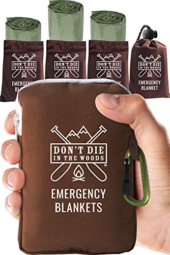 Don't Die In The Woods World's Toughest Emergency Blankets | 4 Pack Extra Large Thermal Mylar Foil Space Blanket for Hiking, Marathon Running, First Aid Kits, Outdoor Survival Gear | Green