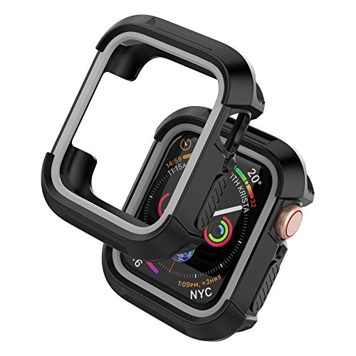 UMTELE Compatible with Apple Watch Series 5 Series 4 Case 44mm, Rugged Protective Case Shockproof Bumper Screen Protector Cover Accessories Replacement for Apple Watch Series 5, 44mm - Black Gray