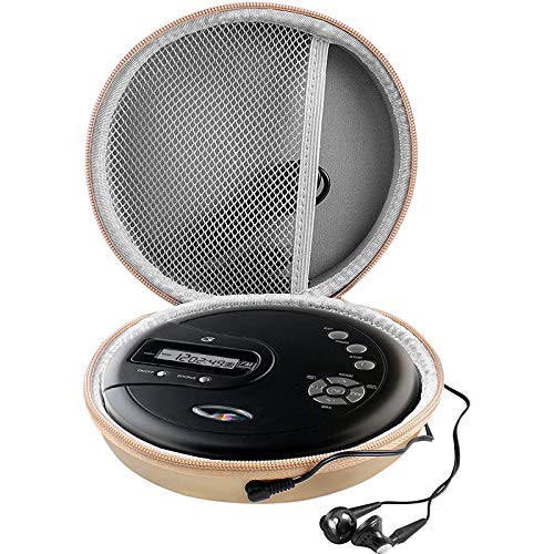 Book Cover Portable CD Player Case Compatible with GPX PC332Bä¸¨ PC807Bä¸¨ NAVISKAUTOä¸¨ Guerayä¸¨ HOTT ä¸¨ Monodealä¸¨ Jensen Personal Compact Disc Player, Travel Carrying Stoarge Holder for Earphone and USB Cable - Gold