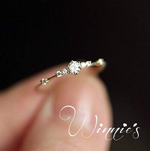 JESMING 7 Tiny Diamond Pieces of Exquisite Small Fresh Style Ladies Engagement Ring Jewelry (Silver,7)