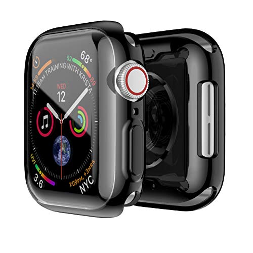Book Cover Smiling Case for Apple Watch Series 4 & Series 5 with Buit in TPU Clear Screen Protector 44mm- All Around Protective Case High Definition Clear Ultra-Thin Cover for Apple watch Series 4/5 44mm (black)