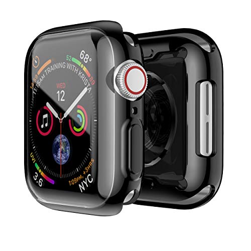 Smiling Case for Apple Watch Series 4 & Series 5 with Buit in TPU Clear Screen Protector 44mm- All Around Protective Case High Definition Clear Ultra-Thin Cover for Apple watch Series 4/5 44mm (black)