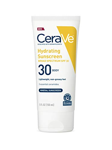 Book Cover CeraVe 100% Mineral Sunscreen SPF 30 | Body Sunscreen with Zinc Oxide & Titanium Dioxide for Sensitive Skin | 5 oz, 1 Pack