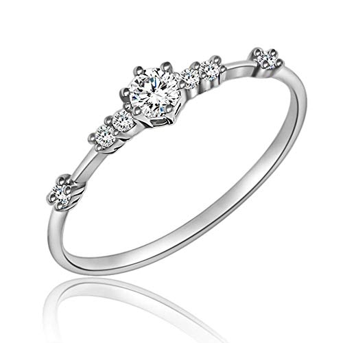 JESMING 7 Tiny Diamond Pieces of Exquisite Ring Stacking Rings for Women Small Fresh Style Ladies Engagement Ring Jewelry | Gold Silver Rings for Women (Silver,8)
