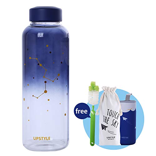 Book Cover UPSTYLE 32 oz/0.25 gallon Eco Cute Glass Water Bottle with Lid BPA-Free Portable Wide Mouth Sport Travel Reusable Mug Leak-proof with Sleeve Drinking Cup for Milk/Juicing/Tea/Smoothie/Essential Oil