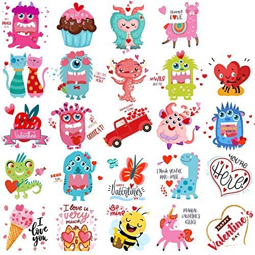 144 Valentine Tattoo 24 Designs Temporary Tattoos Party Favors, Kids Valentine Gifts,Teacher's Prizes School Prizes Roommate Classmates Exchange Gifts