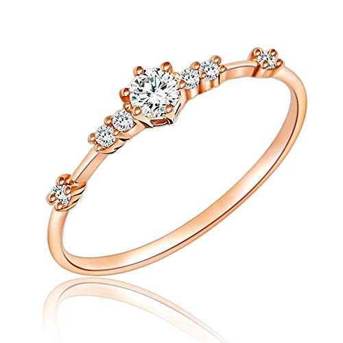 JESMING 7 Tiny Diamond Pieces of Exquisite Ring Stacking Rings for Women Small Fresh Style Ladies Engagement Ring Jewelry | Gold Silver Rings for Women (Rose Gold,7)