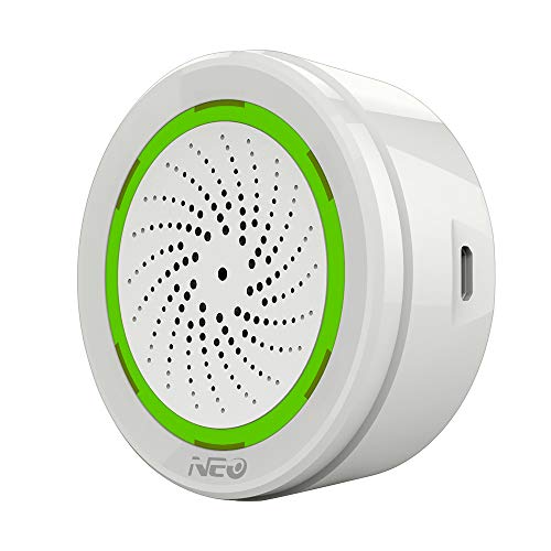 Book Cover NEO Z-Wave Plus Siren Alarm with Strobe alerts, Support USB Charge and with Back up Battery Works with SmartThings, 105dB