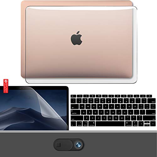 Book Cover GMYLE MacBook Air 13 Inch Case 2020 2019 2018 A2337 M1 A2179 A1932 with Touch ID Retina Display, Plastic Hard Shell, Keyboard Cover, Privacy Webcam Cover Slide, Screen Protector Set, Crystal Clear