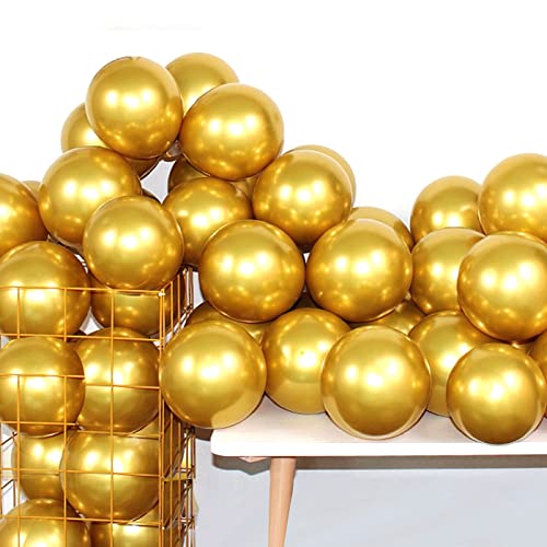 AULE 12 Inch 50 Pcs Latex Metallic Chrome Gold Balloons Helium Shiny Thicken Balloon Party Decoration