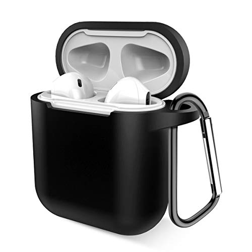 Book Cover Airpods Case, Music tracker Protective Thicken Airpods Cover Soft Silicone Chargeable Headphone Case with Anti-Lost Carabiner for Apple Airpods 1&2 Charging Case (Black)