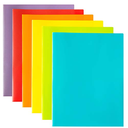 Youngever 12 Plastic Pack Pocket Folders - Heavy Duty Plastic 2 Pocket Folder, in 6 Colors