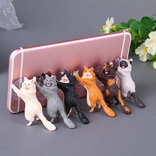 JBBERTH 6 Pack Different Cats Smart Phone Sucker Holder Cute Cat Support Resin Cell Phone Holder Stand Sucker Tablets Desk Sucker Smartphone Holder。