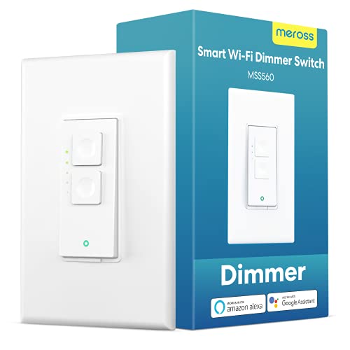 Smart Dimmer Switch Single Pole - meross Smart WiFi Light Switch for Dimmable LED, Compatible with Alexa Google Assistant and SmartThings, Neutral Wire Required, Remote Control Schedule,1 Pack