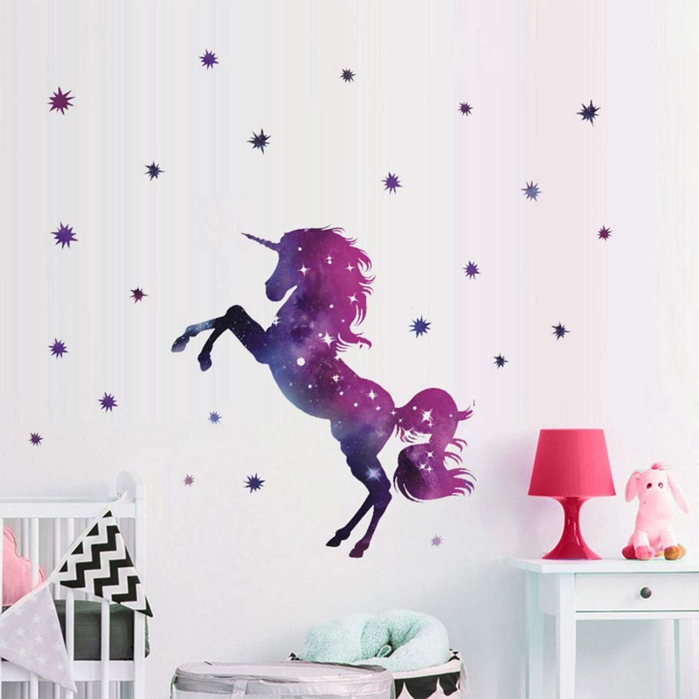 Book Cover Bamsod Dream Unicorn Wall Stickers Kids Wall Decals Art for Girls Boys Bedroom,Home Decor 14''x23.6'' Unicorn 003
