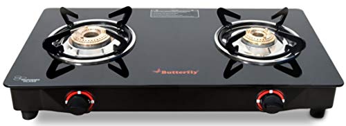 Butterfly Smart Glass 2 Burner Gas Stove, Black