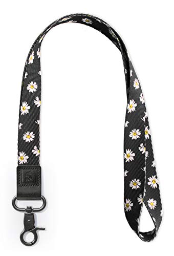 SENLLY Daisies Neck Lanyard Strap Premium Quality with Metal Clasp and Genuine Leather, for Id Badges, Card Holder, Keychain, Cell Mobile Phone, Lightweight Items etc