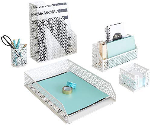 Blu Monaco White Desk Accessories for Women-5 Piece Office Supply White Desk Organizer Set
